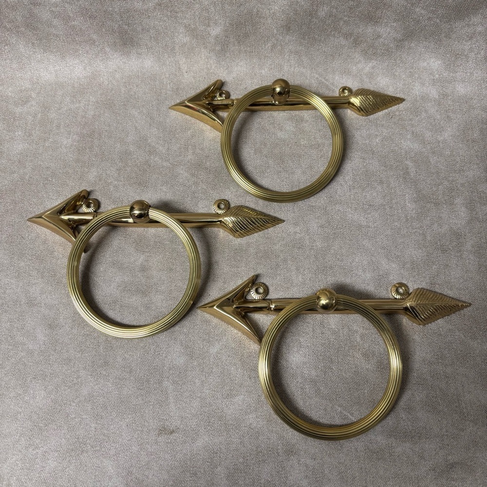 Vintage Set of (3) Solid Brass Towel Holders Arrow Design